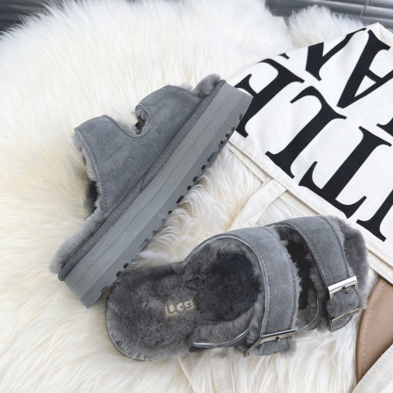 UGG Fluff Two-strap 2022 Grey Suede Women's Slide Sandals