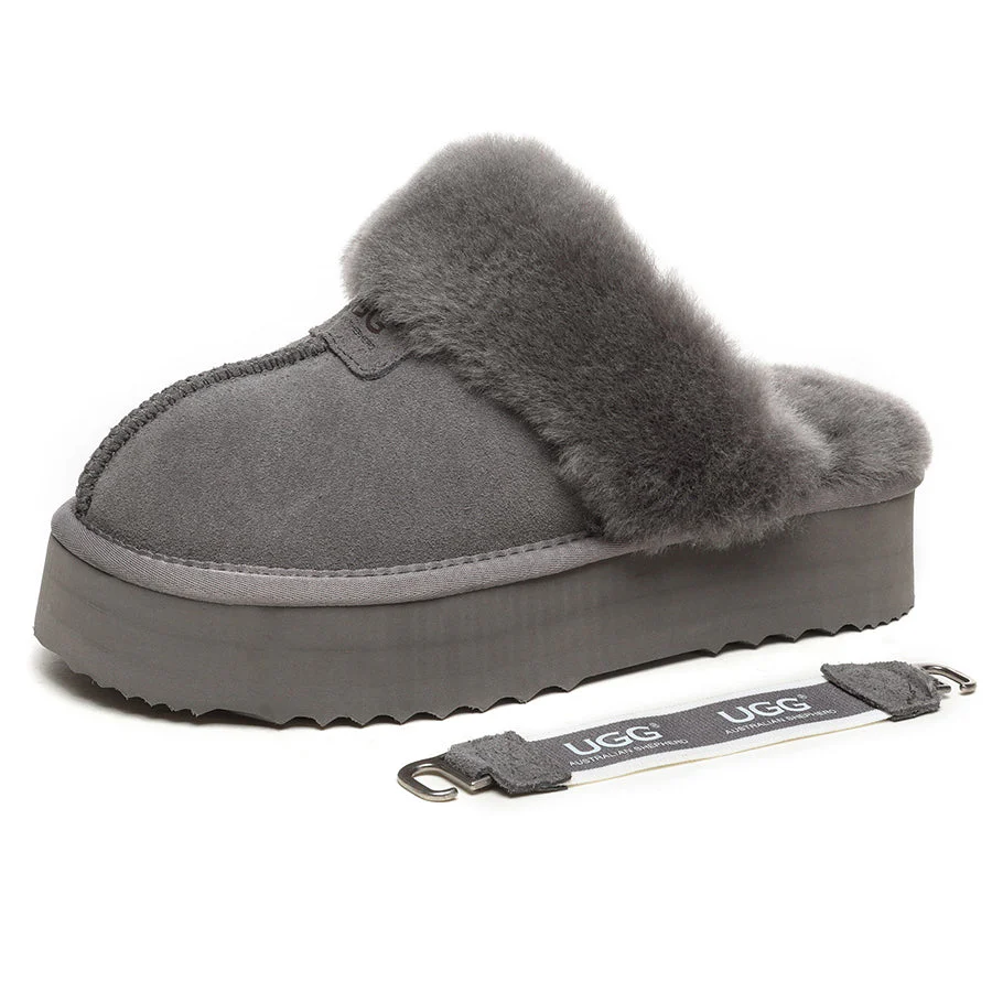 UGG Funkette Hot Strap Grey Suede Women Platform Slippers 1113474