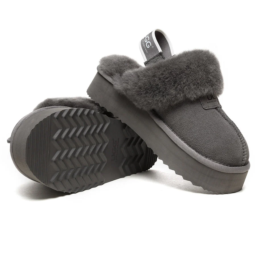 UGG Funkette Hot Strap Grey Suede Women Platform Slippers 1113474
