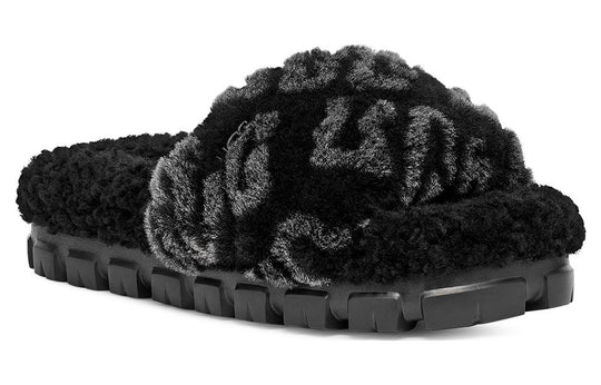 UGG Cozetta Hot Logo Black Sheepskin Women Slide Slippers 1148770