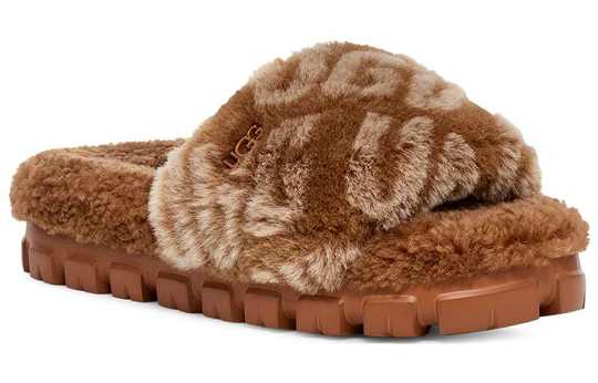UGG Cozetta Hot Logo Brown Sheepskin Women Slide Slippers 1148770