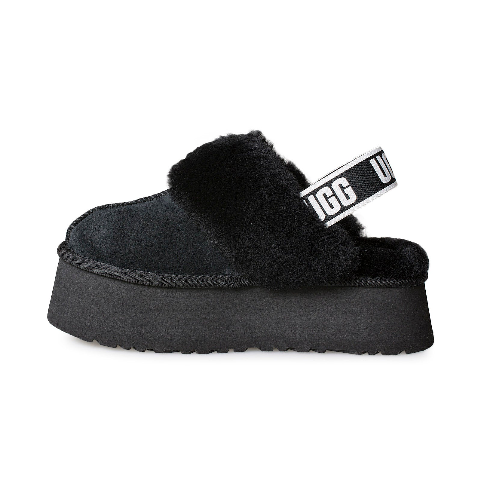 UGG Funkette Hot Strap Pantofole con plateau in pelle scamosciata nera da donna 1113474