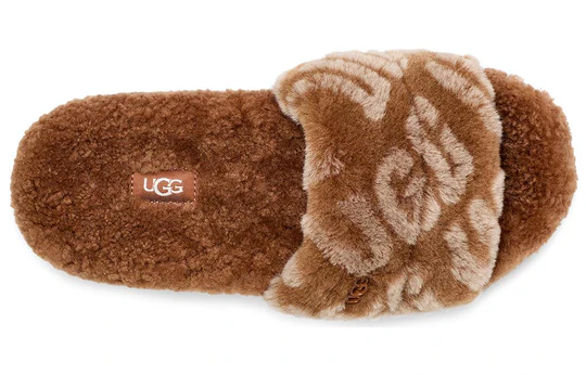 UGG Cozetta Hot Logo Brown Sheepskin Women Slide Slippers 1148770