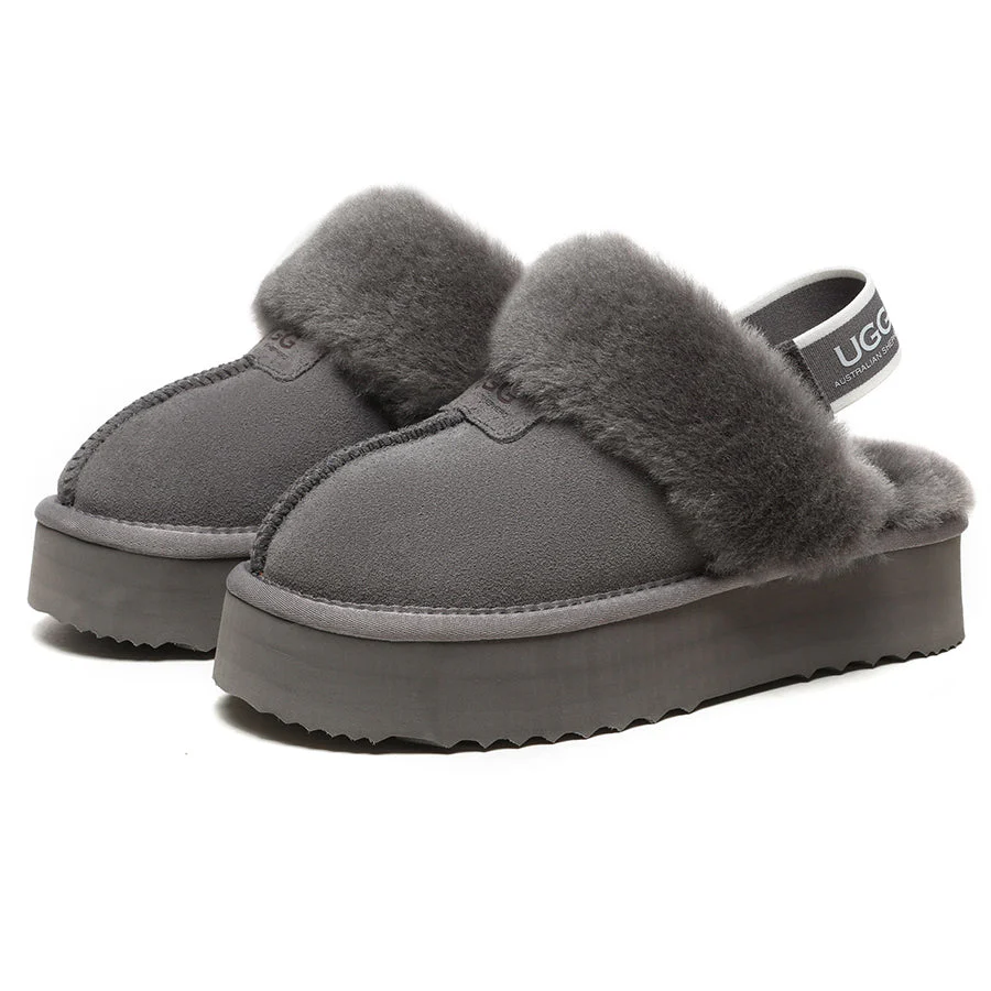 UGG Funkette Hot Strap Grey Suede Women Platform Slippers 1113474
