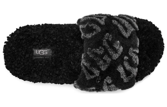 UGG Cozetta Hot Logo Black Sheepskin Women Slide Slippers 1148770