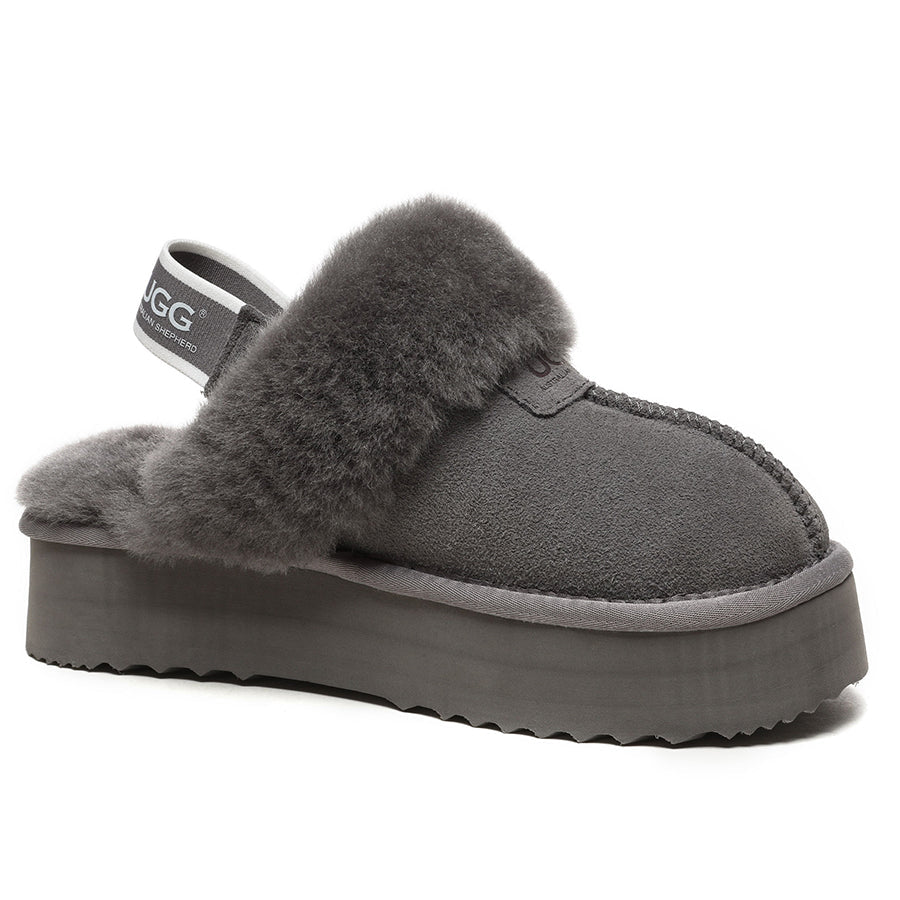 UGG Funkette Hot Strap Grey Suede Women Platform Slippers 1113474