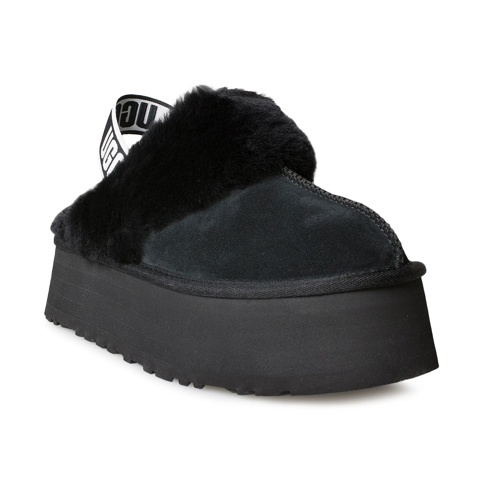 UGG Funkette Hot Strap Pantofole con plateau in pelle scamosciata nera da donna 1113474