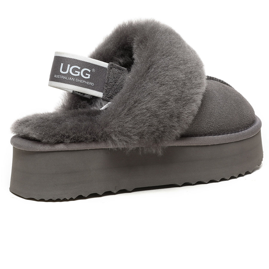 UGG Funkette Hot Strap Grey Suede Women Platform Slippers 1113474