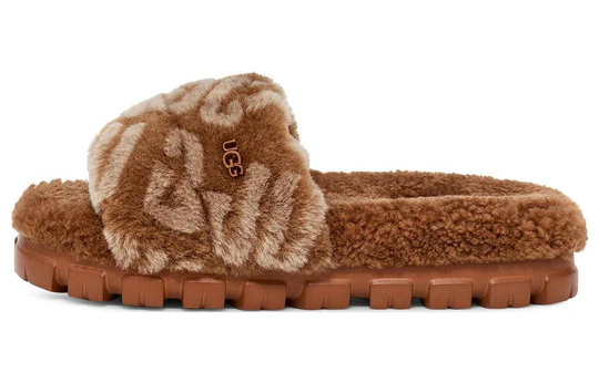 UGG Cozetta Hot Logo Brown Sheepskin Women Slide Slippers 1148770