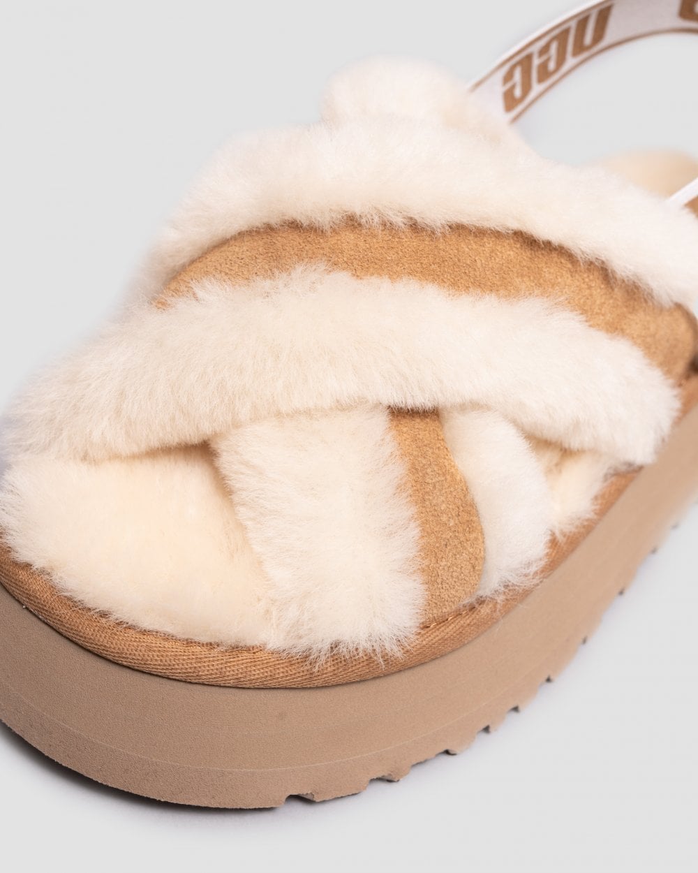 UGG Disco Cross Slide Fashion Castagna Pelle di Pecora Donna Piattaforma Pantofole Casual 1121550