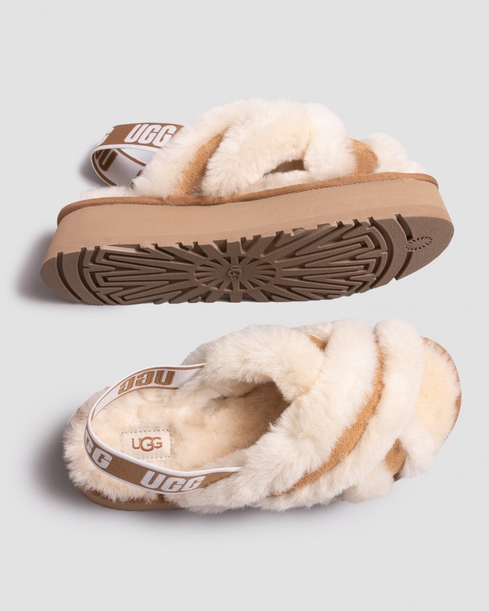 UGG Disco Cross Slide Fashion Castagna Pelle di Pecora Donna Piattaforma Pantofole Casual 1121550