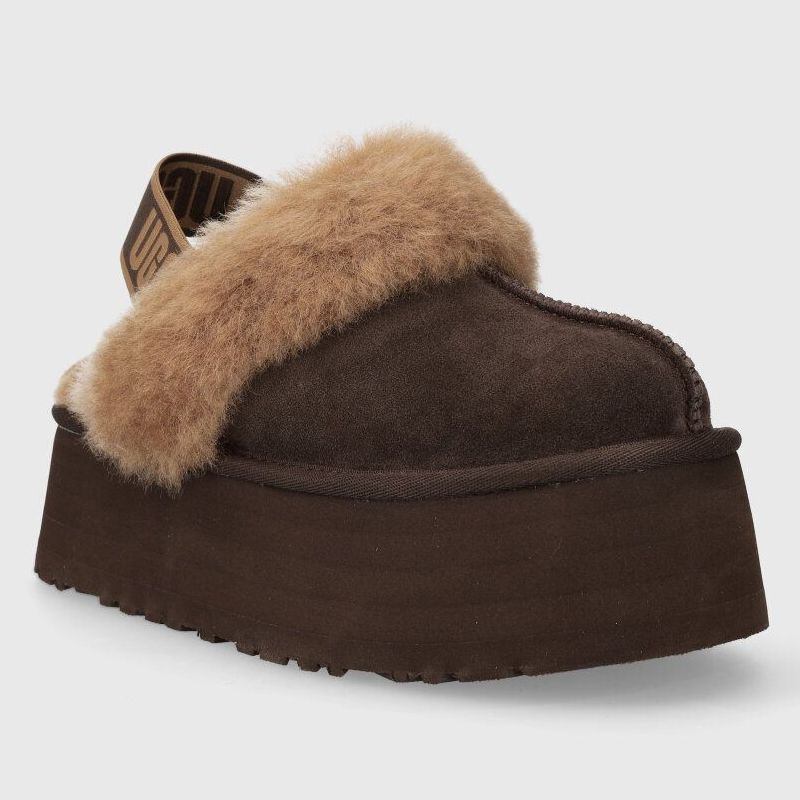 UGG Funkette Hot Strap Brown Suede Women Platform Slippers 1113474