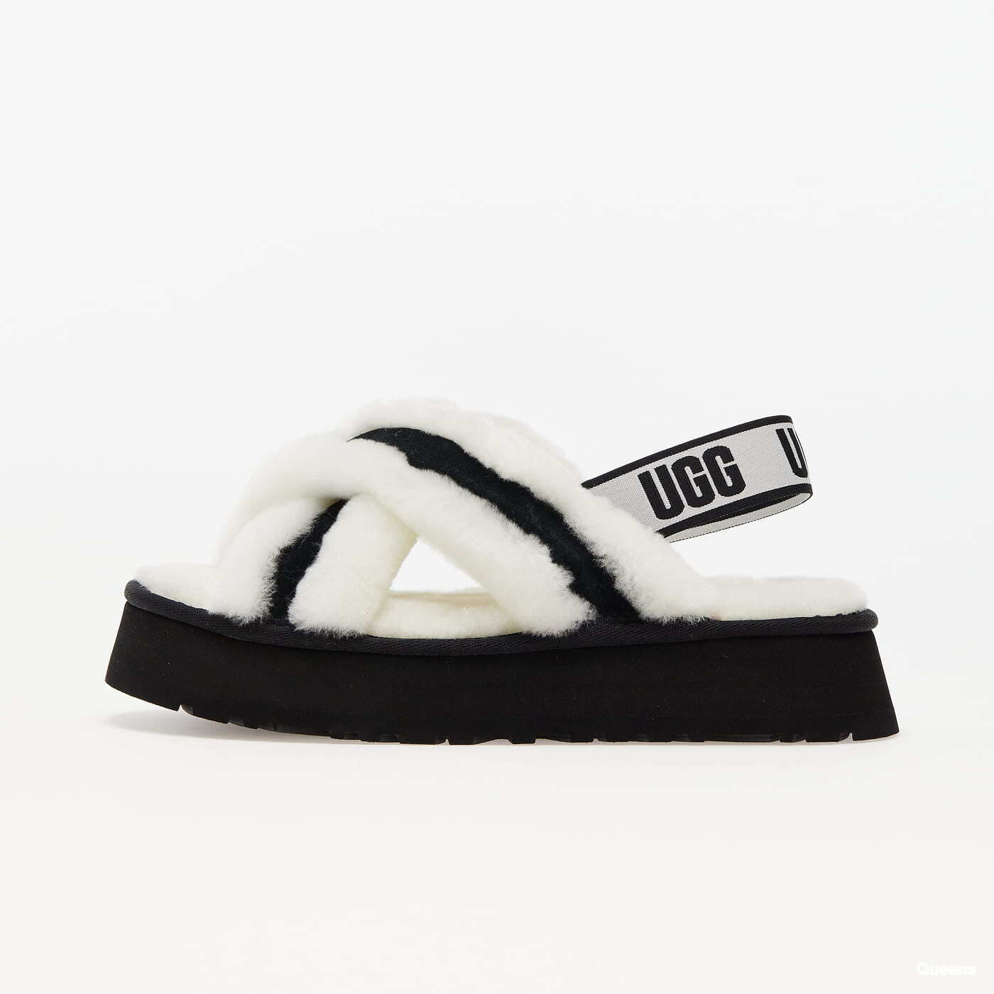 UGG Disco Cross Slide Fashion White Sheepskin Women Platform Casual Slippers 1121550