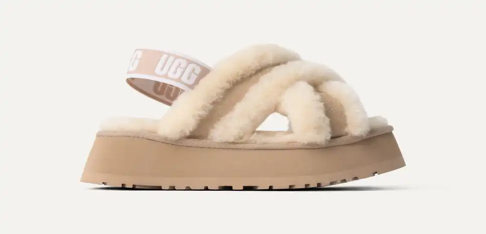 UGG Disco Cross Slide Fashion Chestnut Sheepskin Women Platform Casual Slippers 1121550
