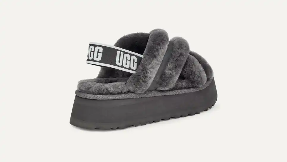 UGG Disco Cross Slide Fashion Grey Sheepskin Women Platform Casual Slippers 1121550