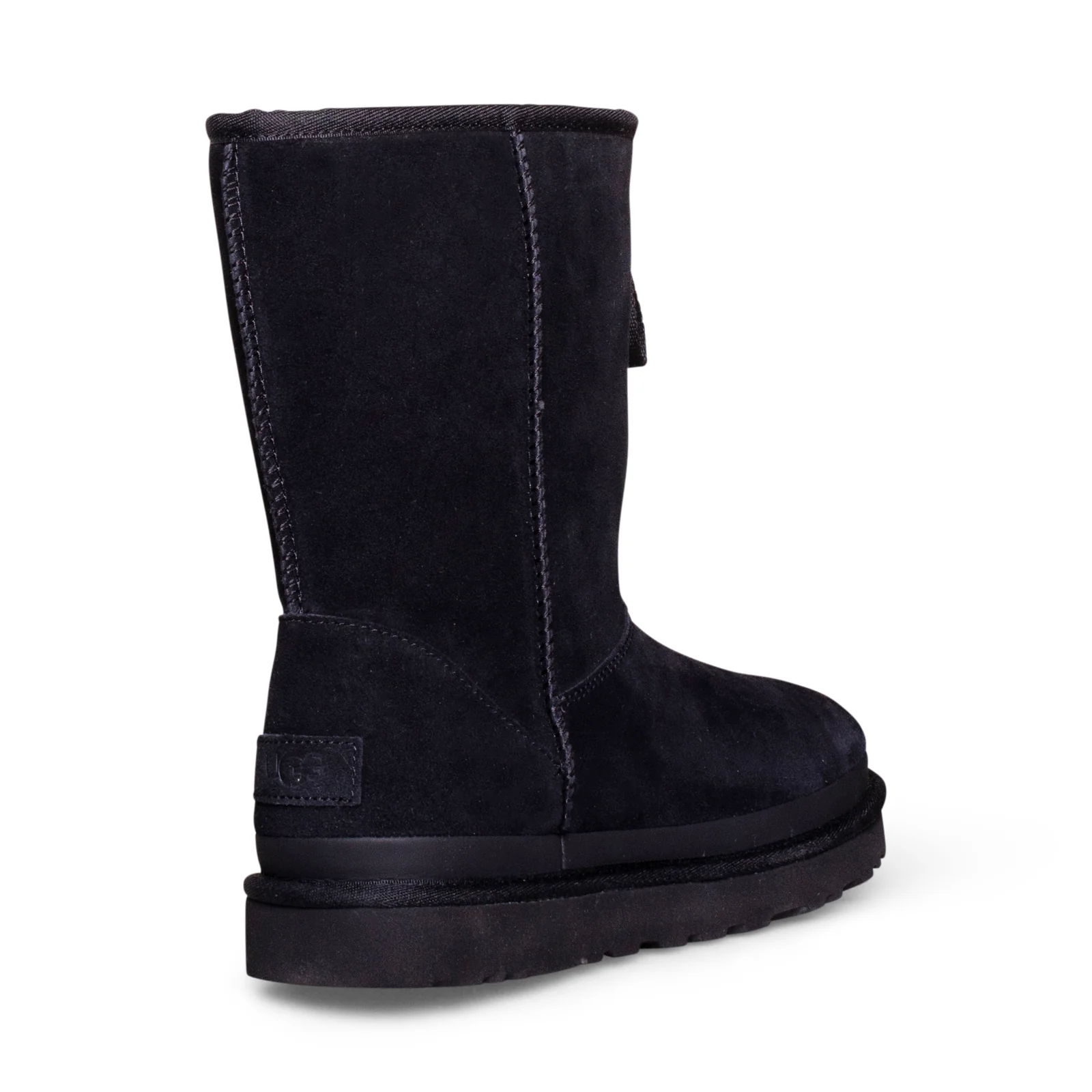 UGG Classic Short Zipper Tape Logo Black Suede Women Snow Boots 1144035