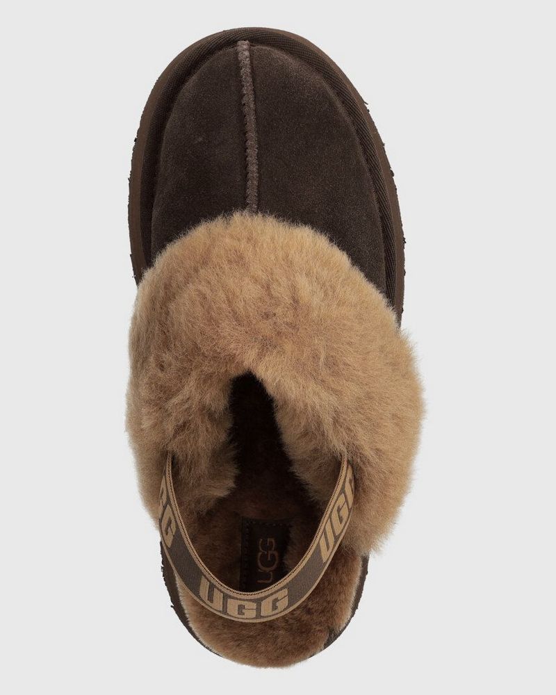 UGG Funkette Hot Strap Brown Suede Women Platform Slippers 1113474