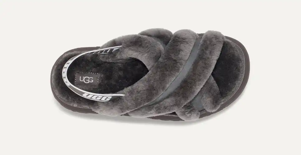 UGG Disco Cross Slide Fashion Grey Sheepskin Women Platform Casual Slippers 1121550