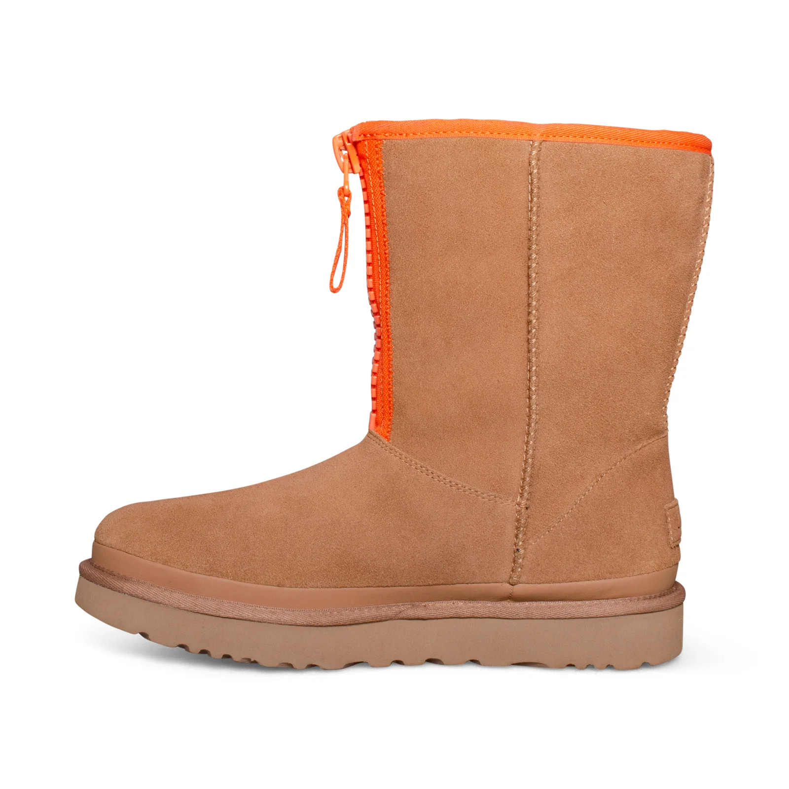 UGG Classic Short Zipper Tape Logo Chestnut Suede Women Snow Boots 1144035