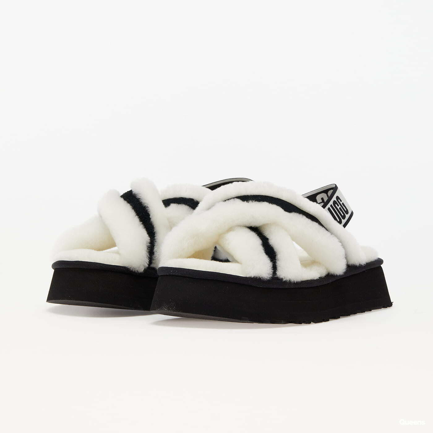 Dép quai hậu đế xuồng UGG Disco Cross Slide thời trang da cừu màu trắng cho nữ 1121550