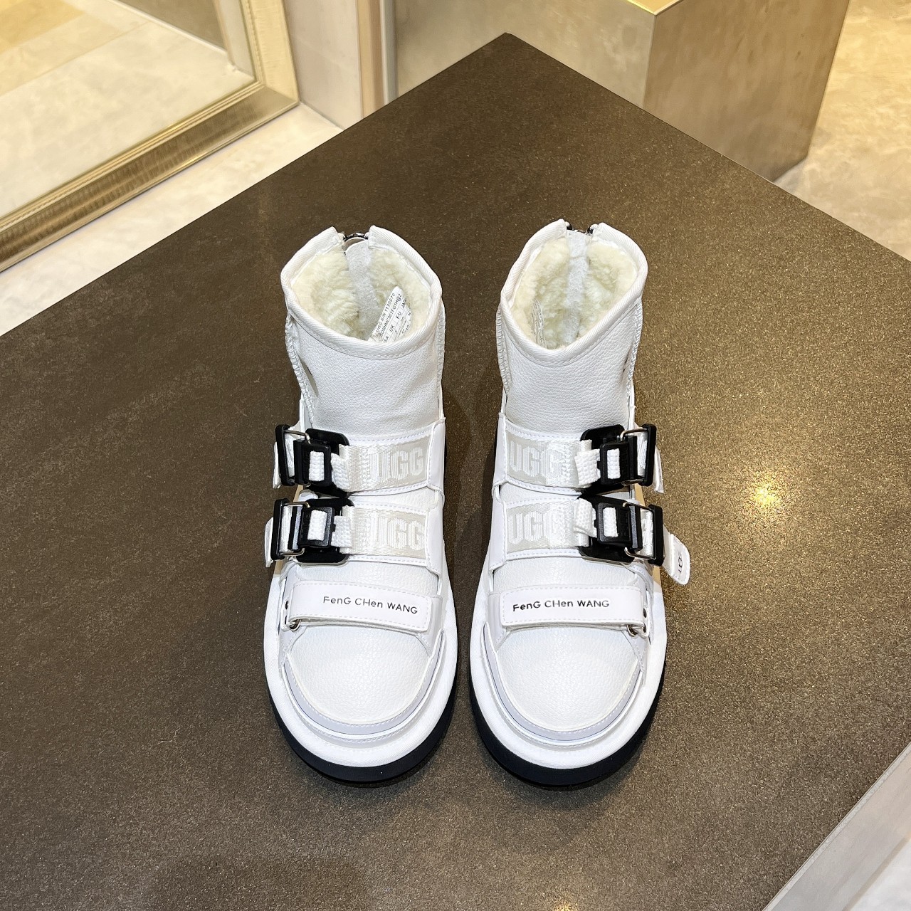 UGG X Feng Chen Wang Limited White Leather Women Ankle Boots 1143310