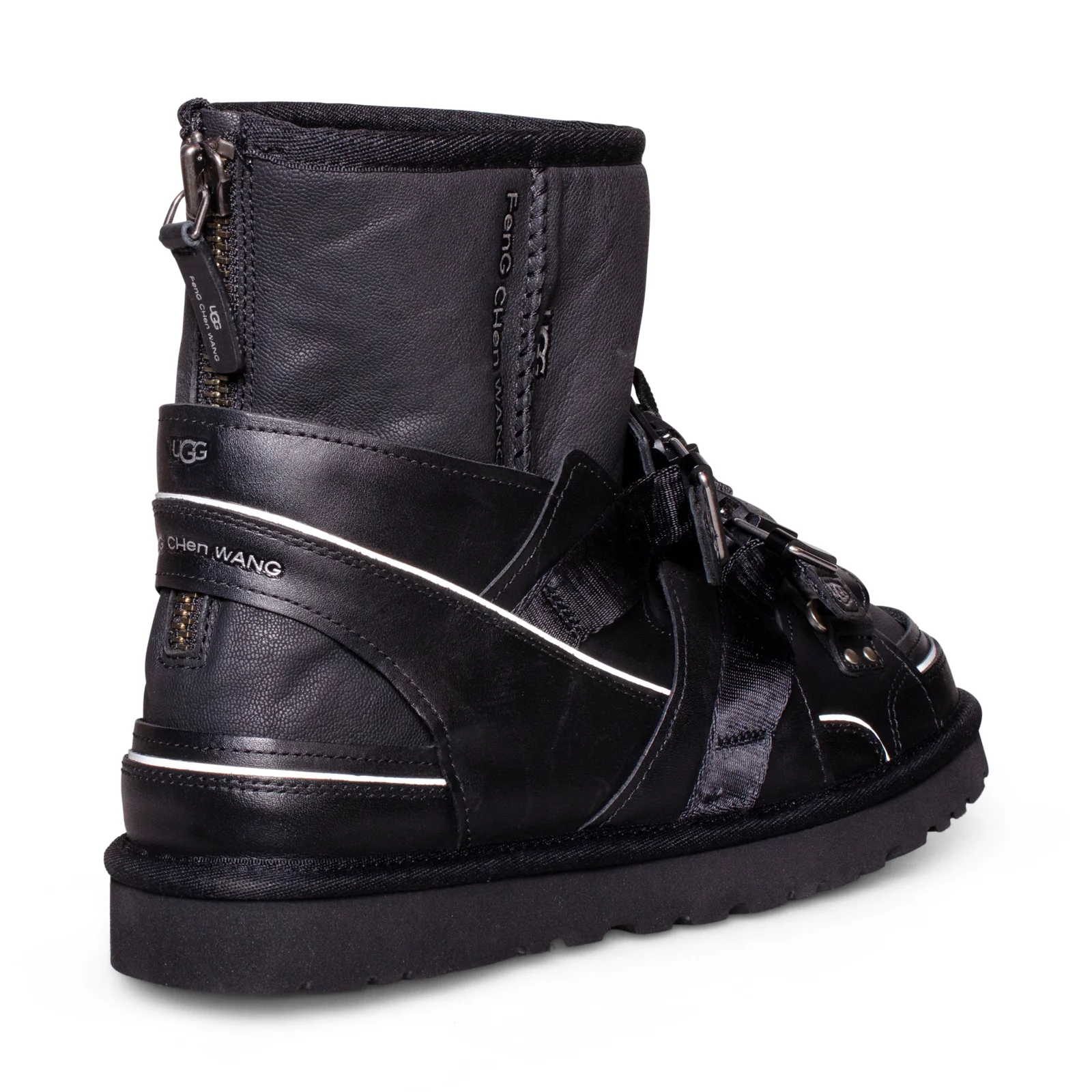 UGG X Feng Chen Wang Limited Black Leather Women Ankle Boots 1143310