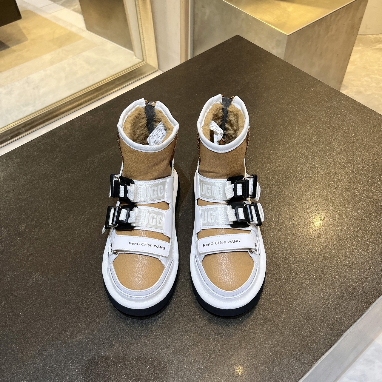 UGG X Feng Chen Wang Limited Chestnut White Leather Women Ankle Boots 1143310