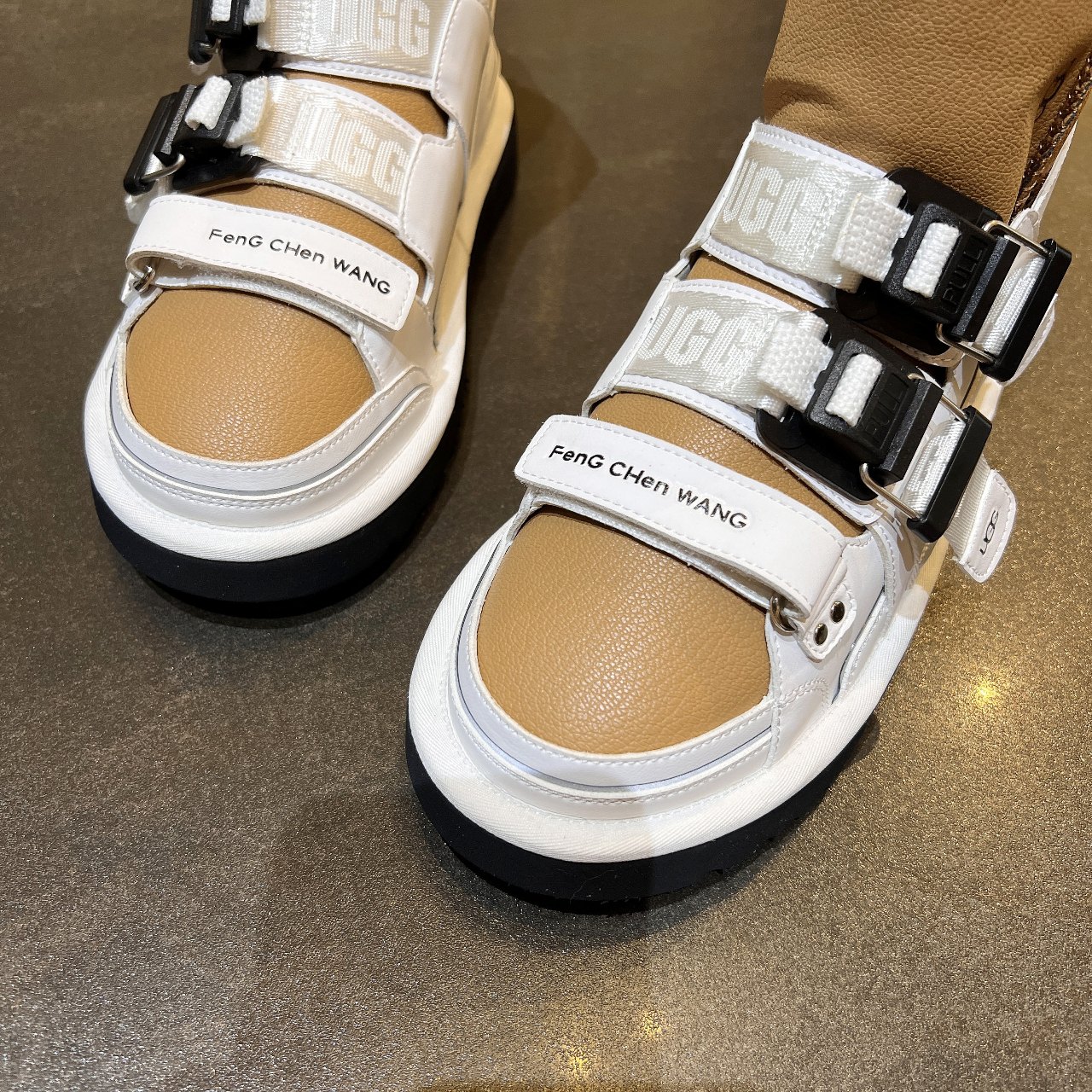 UGG X Feng Chen Wang Limited Chestnut White Leather Women Ankle Boots 1143310