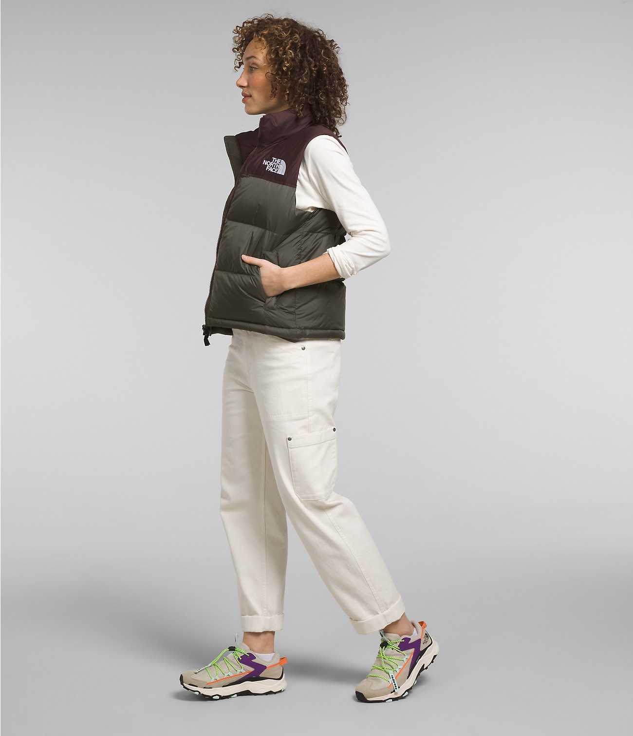 The North Face 1996 Retro Nuptse Hot Green Brown Goose Down Women Down Vest Nf0a3xep