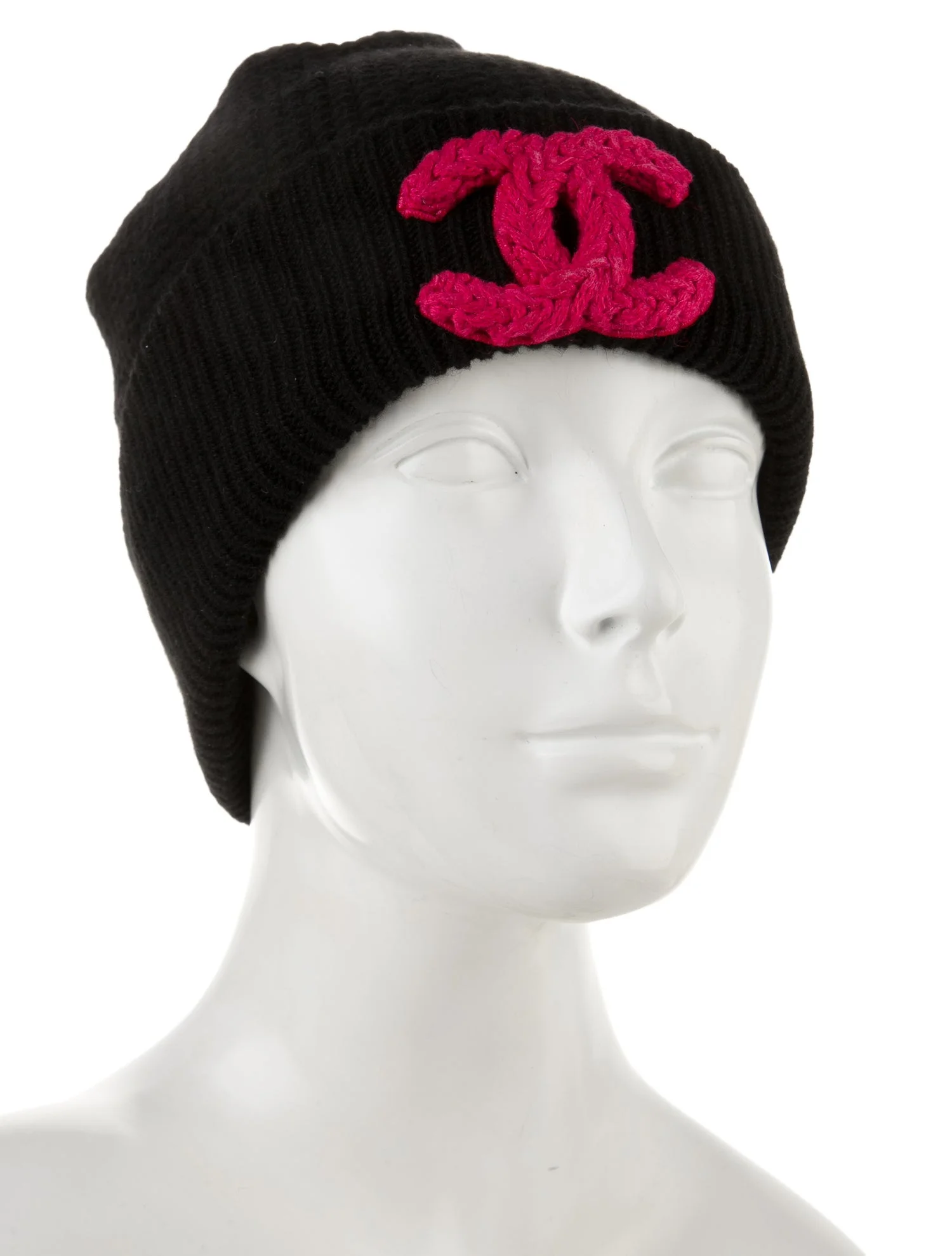 Chanel Classic Fashion CC Logo Preto Cashmere Knit Inverno Gorro Feminino