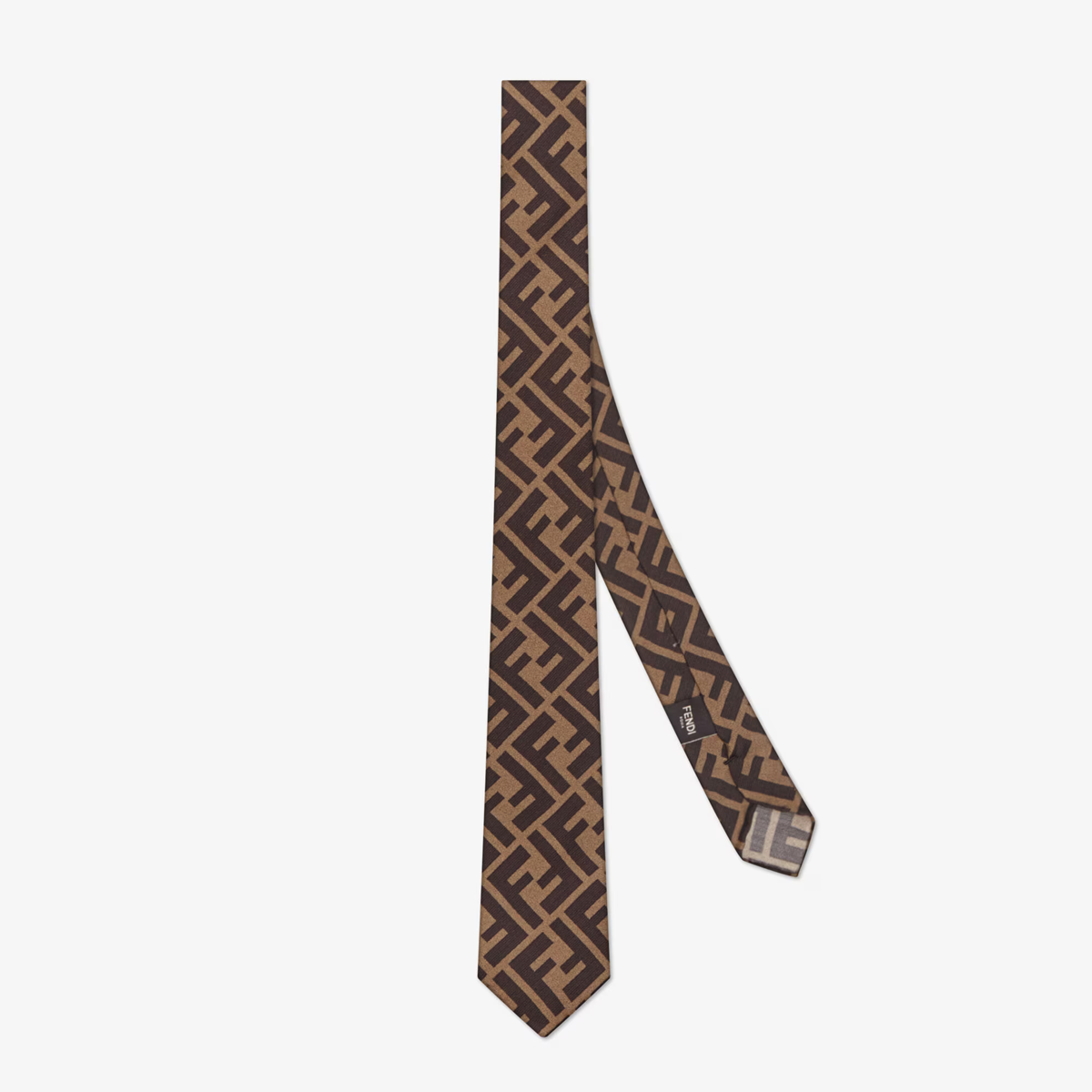 Fendi Classic Fashion FF Motif Brown Silk Patterned Necktie FXC023A003F13D6