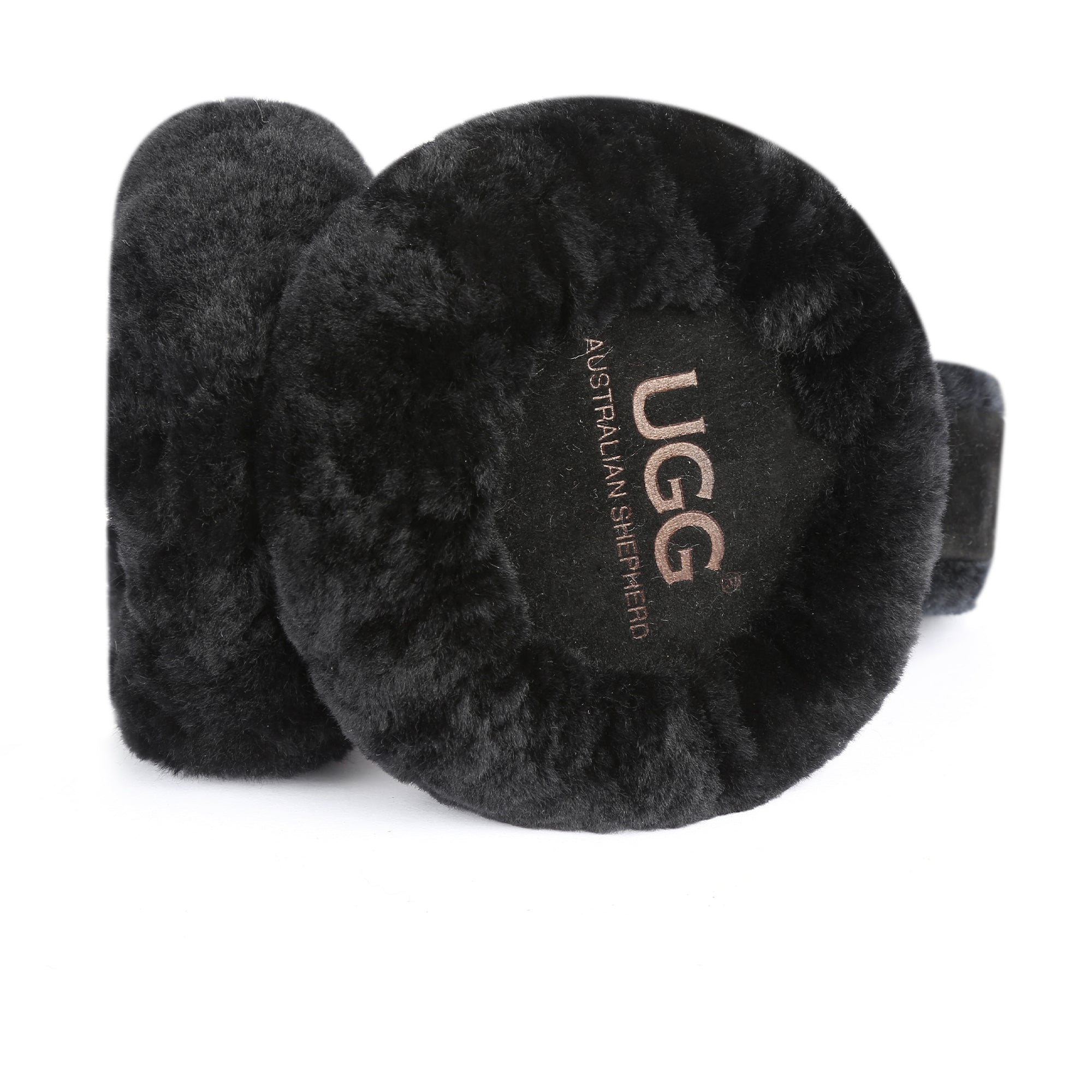 UGG Classic Fashion Embroidery  Black Sheepskin Women Adjustable Earmuff 20955S