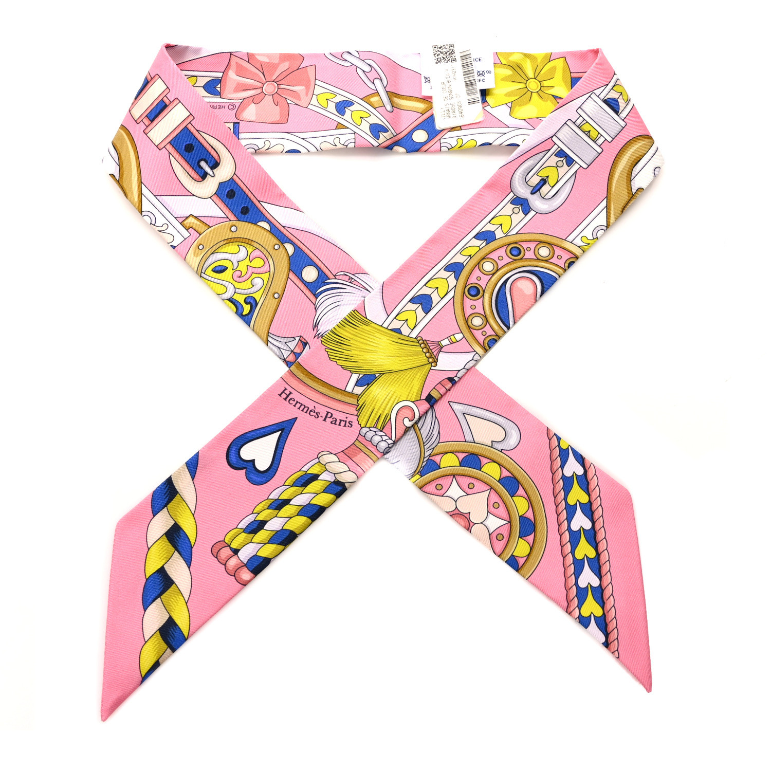 Hermes Twilly Fashion Harnais De Coeur Rose Bonbon Blue Silk Women Hair Scarf H064090S