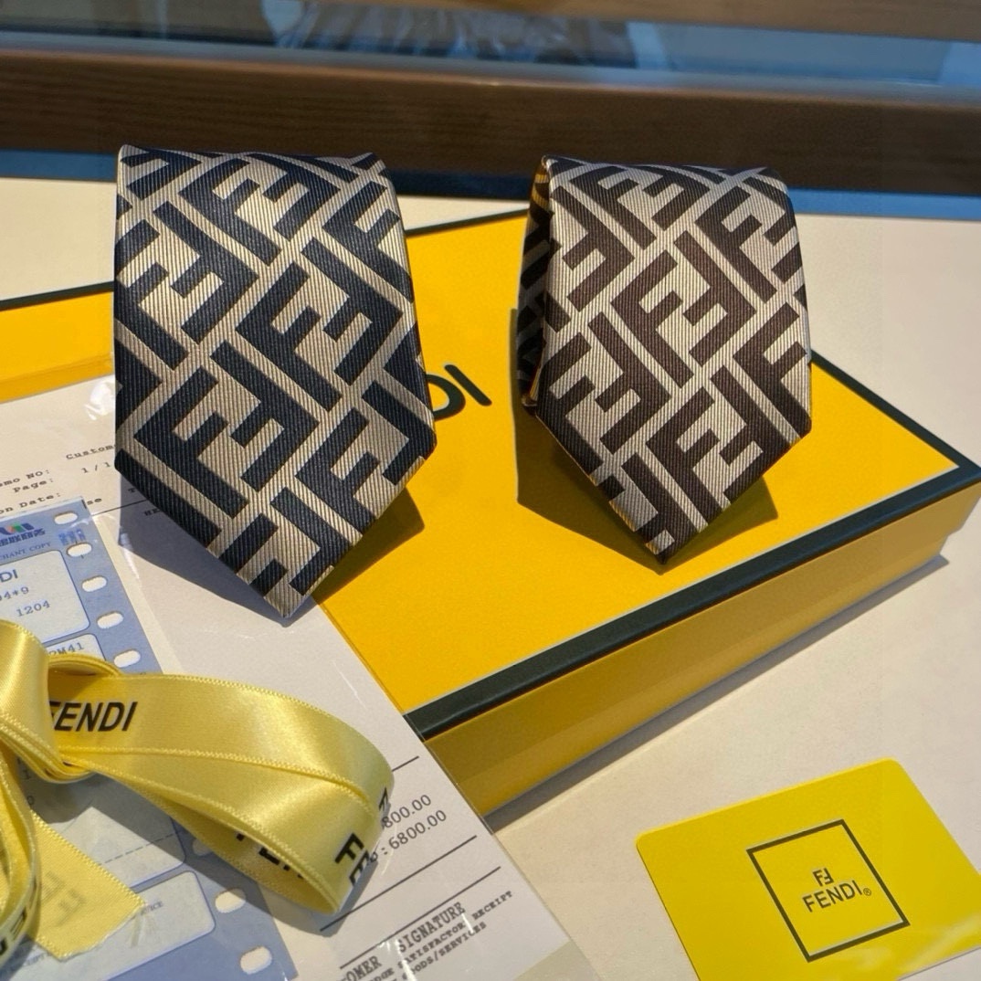 Fendi Classic Fashion FF Motif Brown Silk Patterned Necktie FXC023A003F13D6