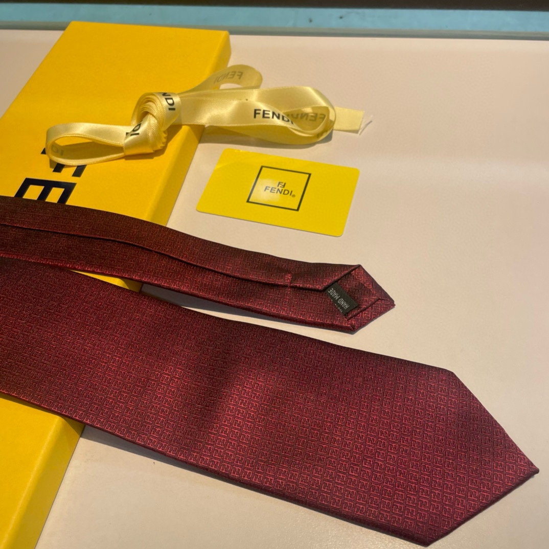 Fendi Classic Hot FF Motif Burgundy Silk Patterned Necktie