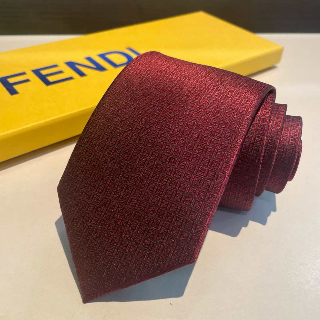 Fendi Classic Hot FF Motif Burgundy Silk Patterned Necktie