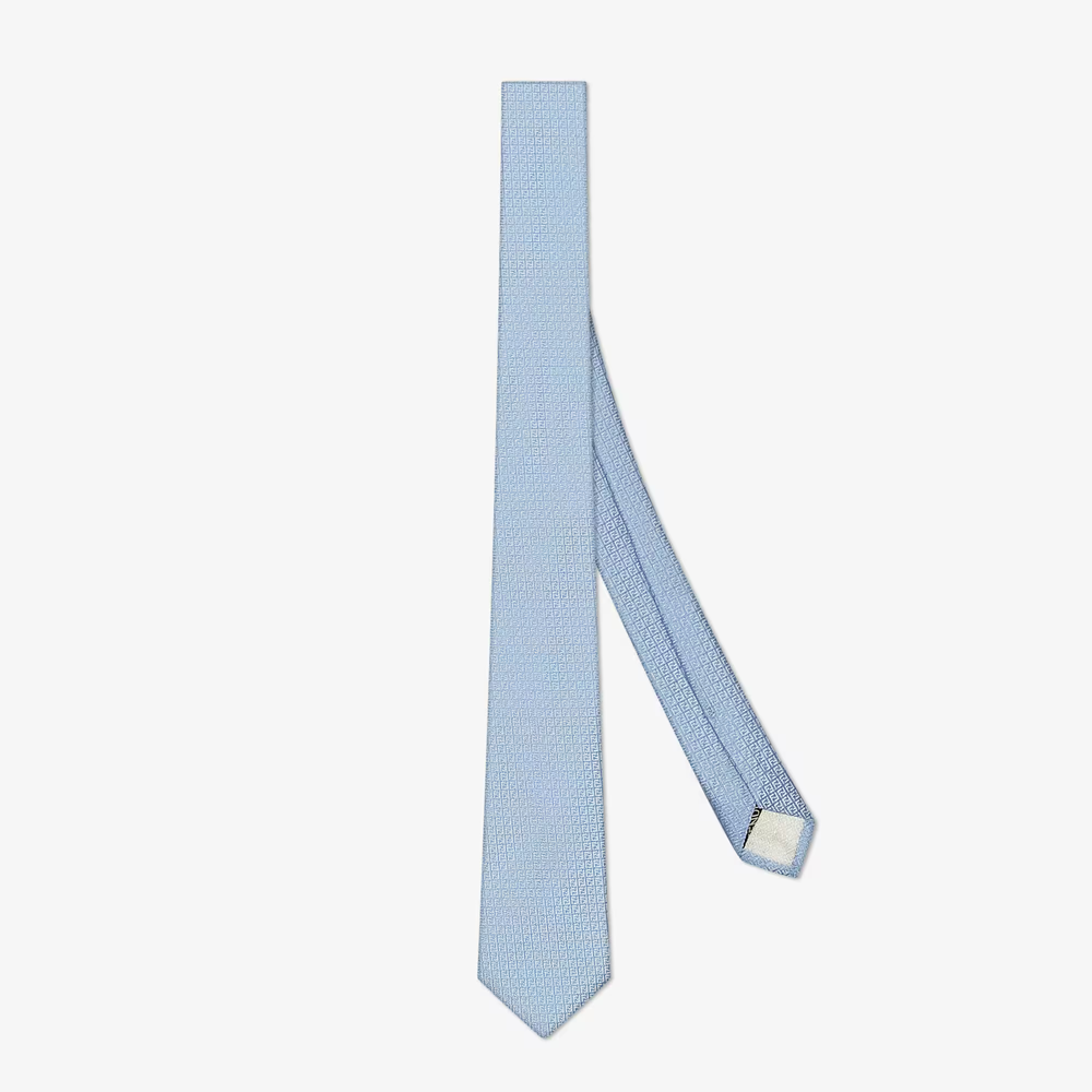 Fendi Classic Hot FF Motif Light Blue Silk Patterned Necktie FXC023AI4BF0TY2