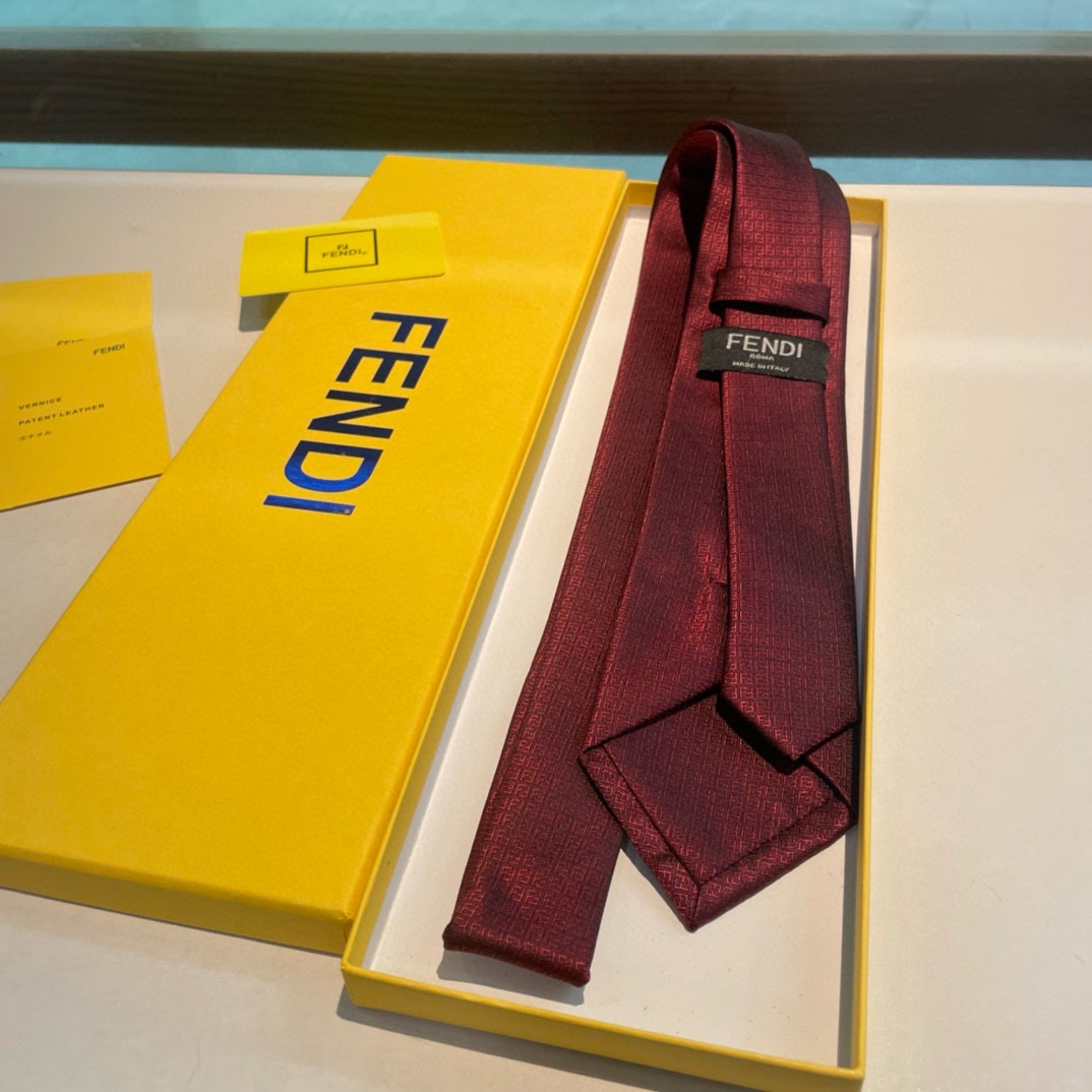Fendi Classic Hot FF Motif Burgundy Silk Patterned Necktie