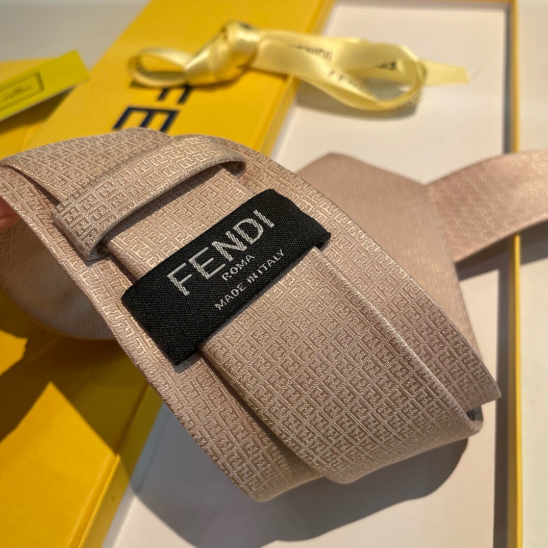 Fendi Classic Hot FF Motif Champagne Silk Patterned Necktie