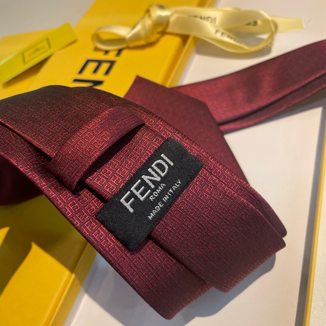 Fendi Classic Hot FF Motif Burgundy Silk Patterned Necktie