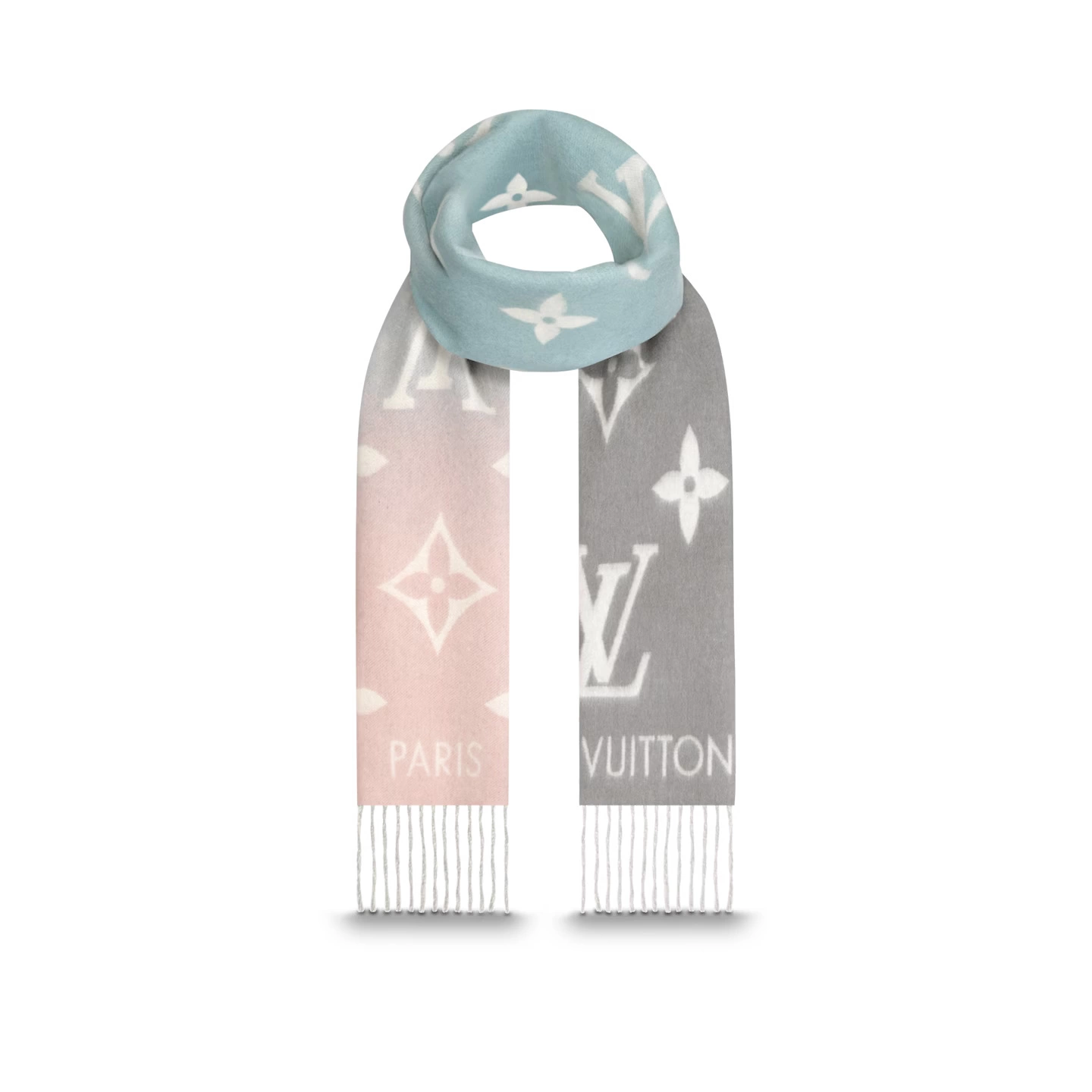 Louis Vuitton Monogram Classic Reykjavik Gradient Signature Bleu Rose Cashmere Women Sash Scarf M70868