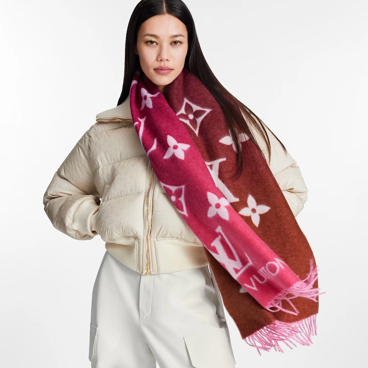 Louis Vuitton Monogram Classic Reykjavik Gradient Signature Grenadine Cashmere Women Sash Scarf M79506