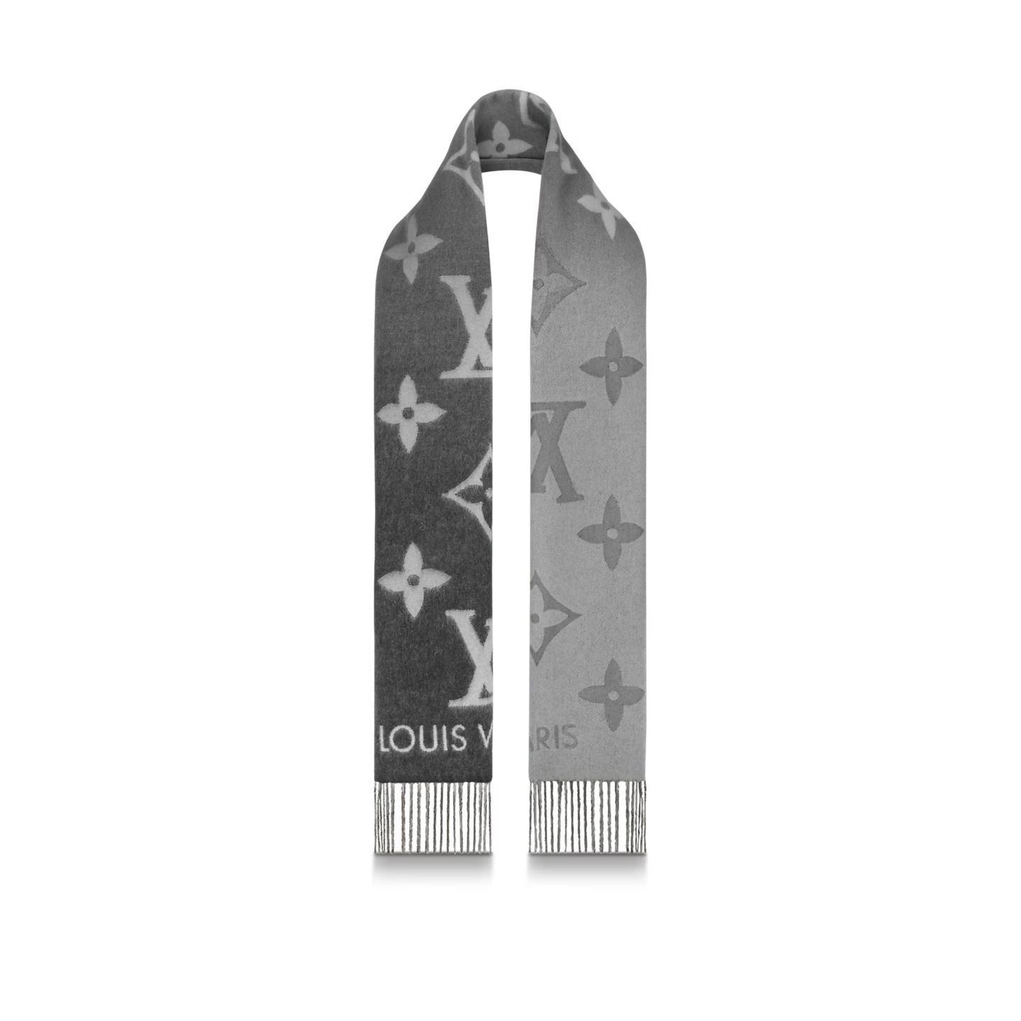 Louis Vuitton Monogram Classic Reykjavik Gradient Signature Grey Cashmere Women Sash Scarf M76336