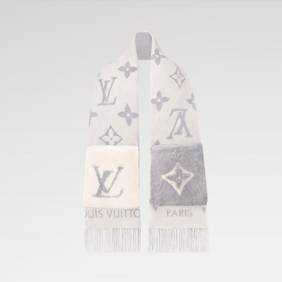 Louis Vuitton Monogram Classic Cold Reykjavik Gris Clair Cashmere Women Sash Scarf M79232