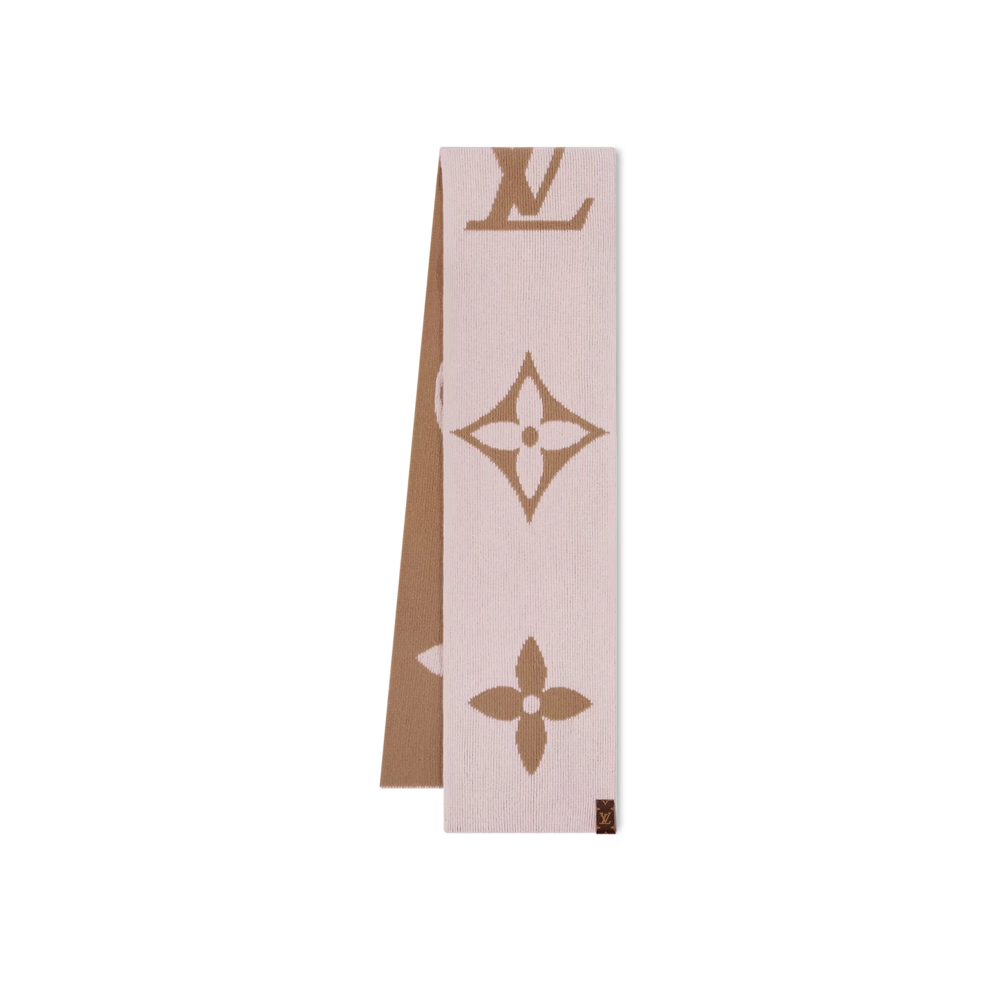 Louis Vuitton Monogram Classic LV Medallion Knit Camel Rose Wool Women Sash Scarf M79336