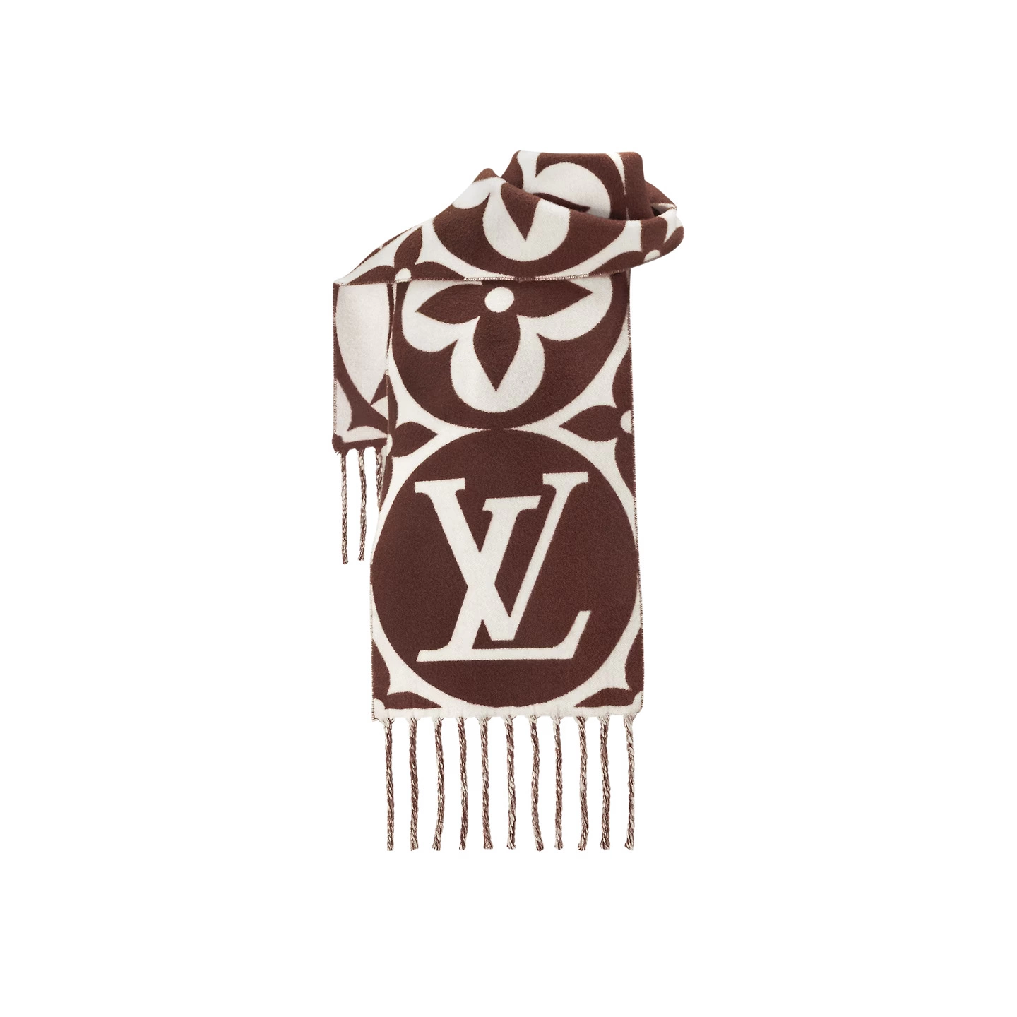 Louis Vuitton Monogram Classic FLIGHT MODE LV Medallion Brown Wool Women Sash Scarf M79215