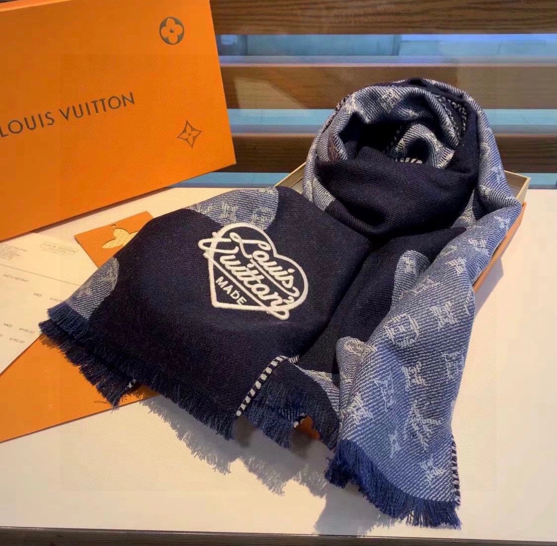Louis Vuitton x Nigo Monogram Drip Blue Wool Unisex Sash Scarf MP3255