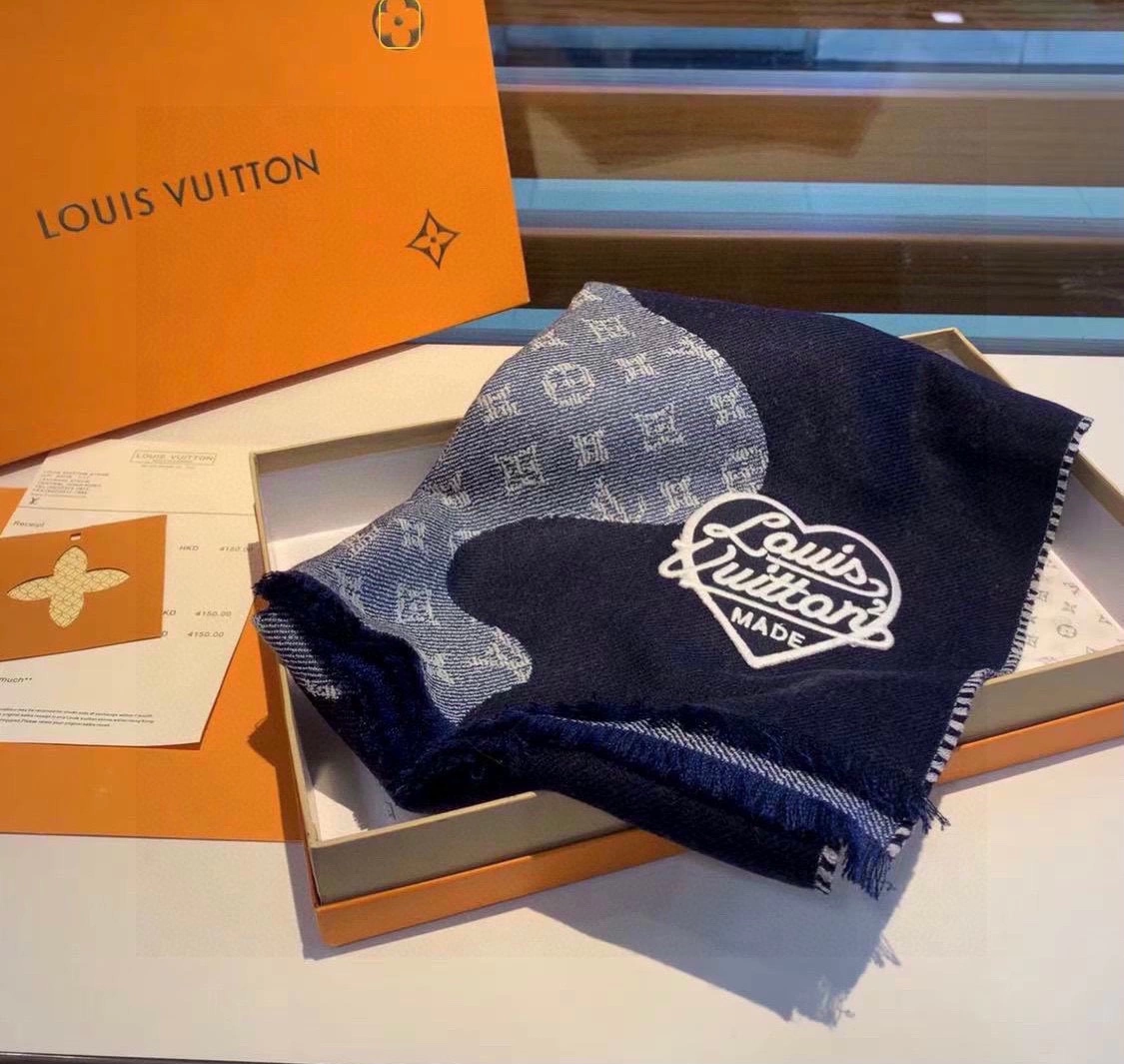 Louis Vuitton x Nigo Monogram Drip Blue Wool Unisex Sash Scarf MP3255