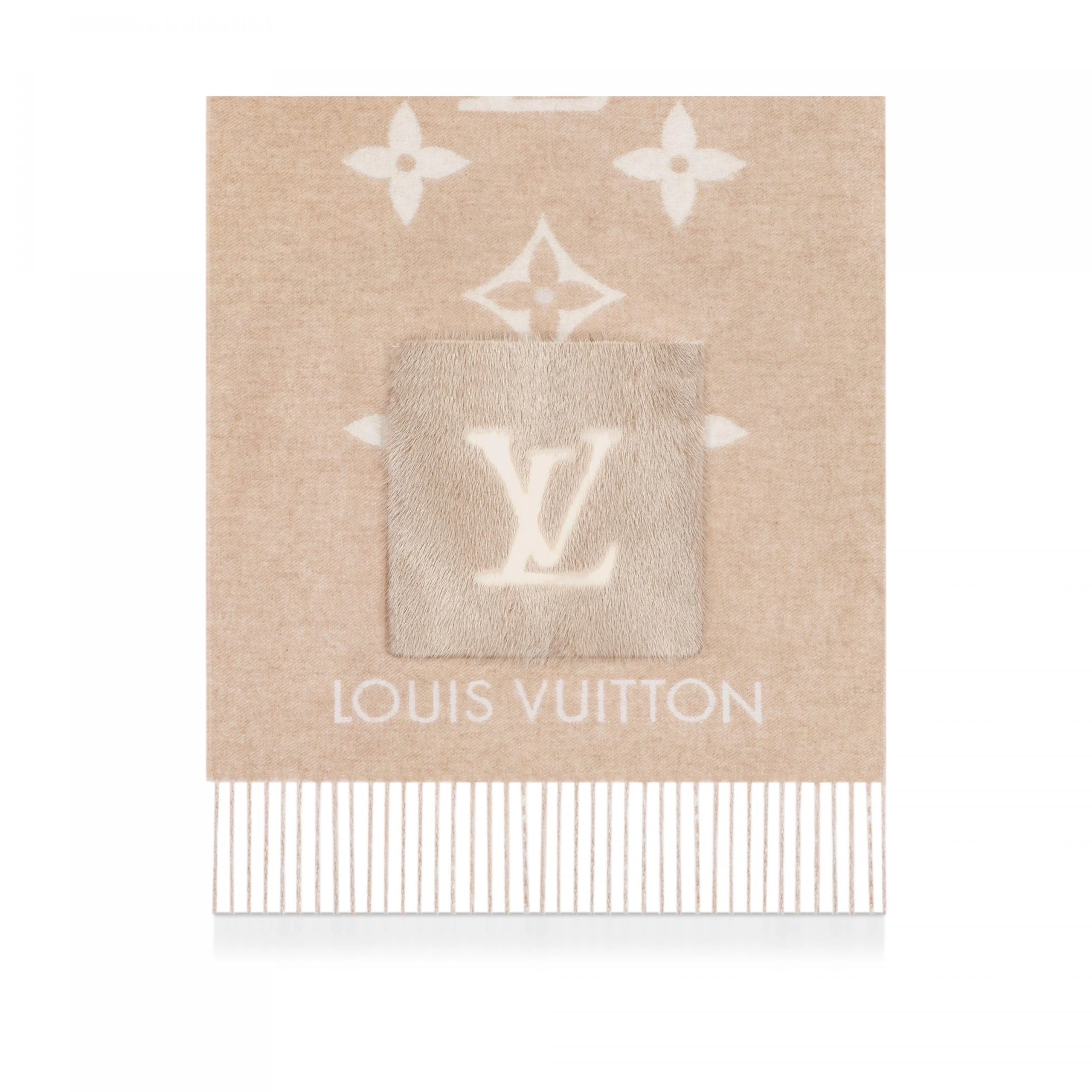 Louis Vuitton Monogram Classic Cold Reykjavik Beige Cashmere Women Sash Scarf M74354