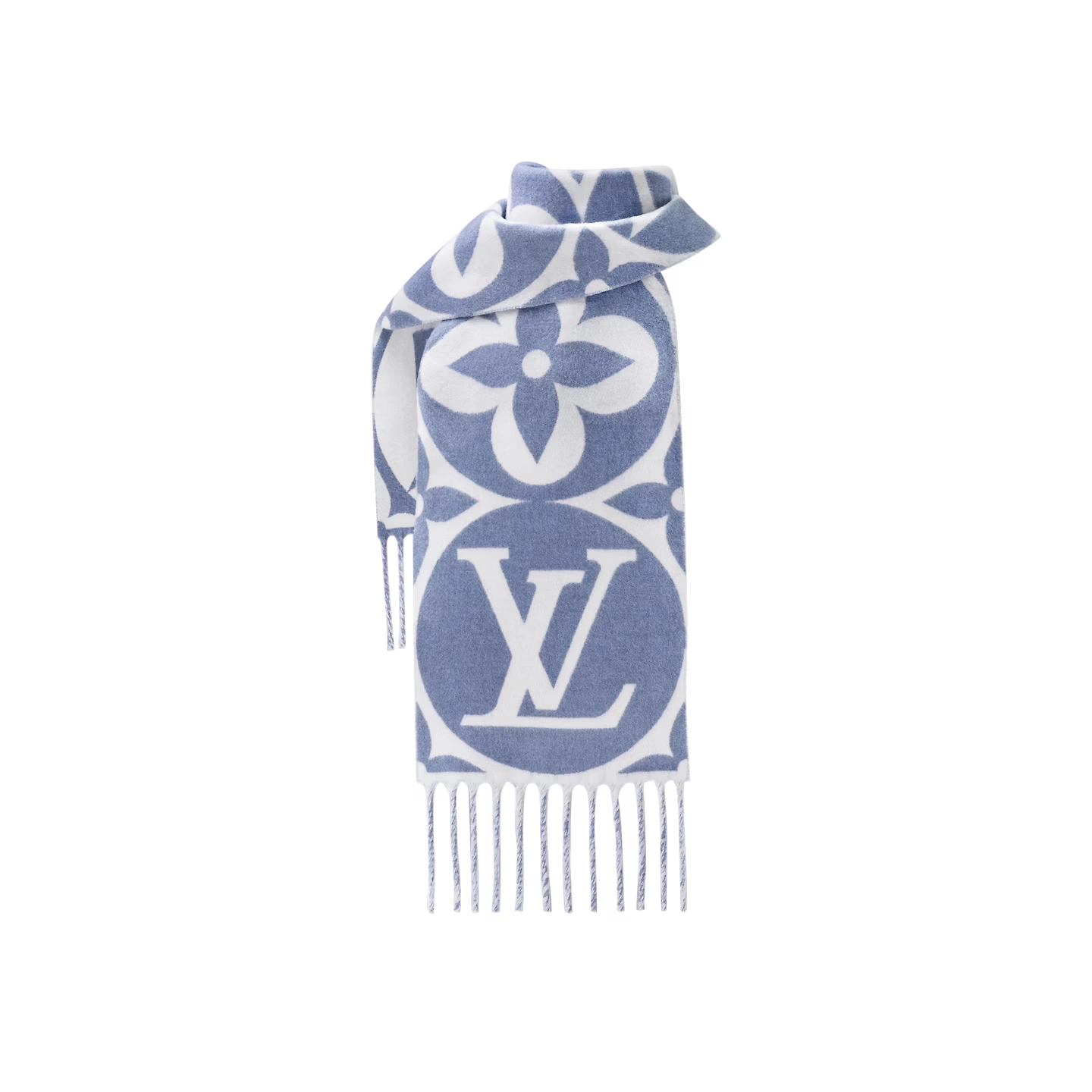 Louis Vuitton Monogram Classic FLIGHT MODE LV Medallion Blue Wool Women Sash Scarf M79214